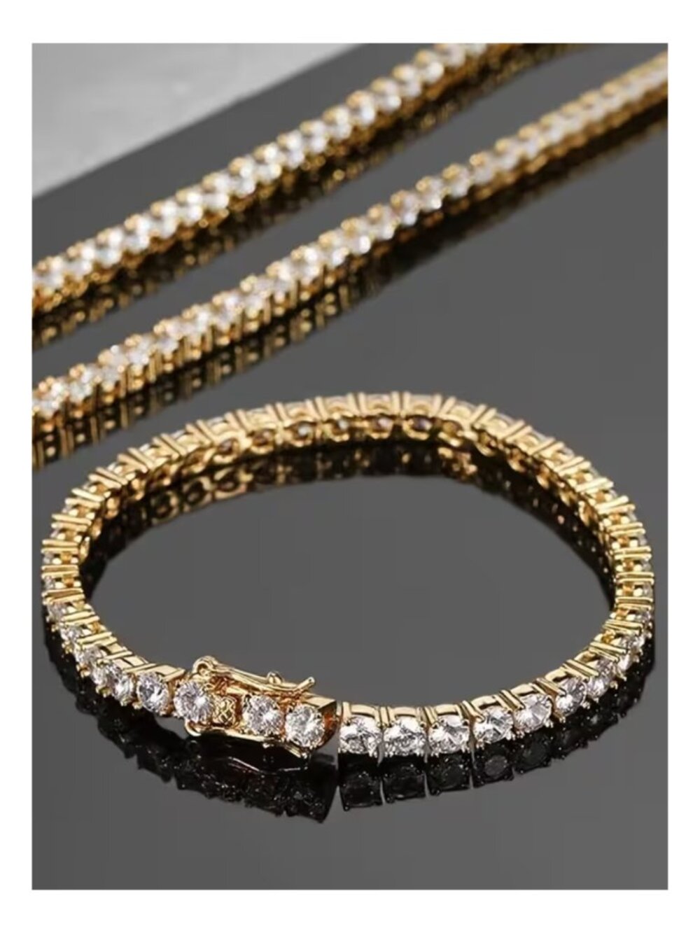 Tennis Bracelet Cubic Zirconia Fade Resistant Gold Plate over Copper